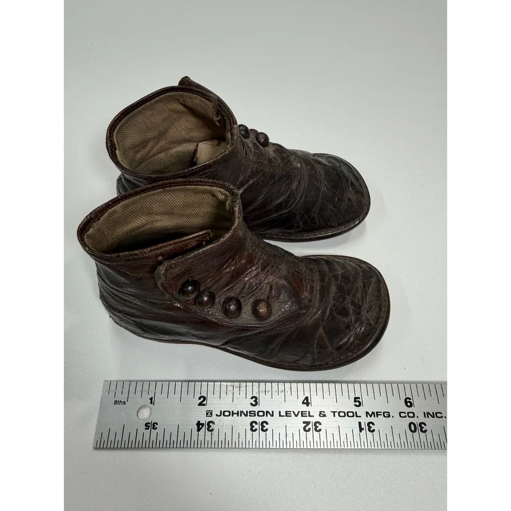 Antique Victorian Kids Leather Button Boots Dark Brown 19th Century Collectible